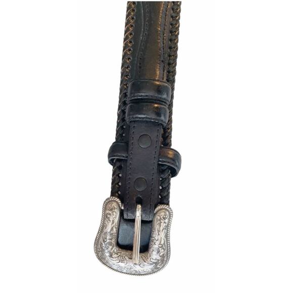 Genuine Black Leather Belt | Concho Buckle | Size 42 - Picture 2 of 7